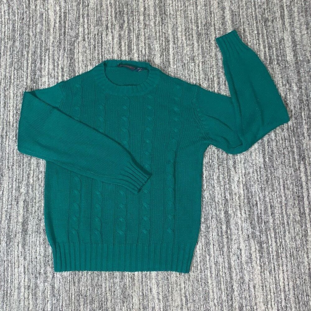 Gotham‎ Girls Youth Large Cableknit Pullover Sweater Green Long Sleeves Crewneck